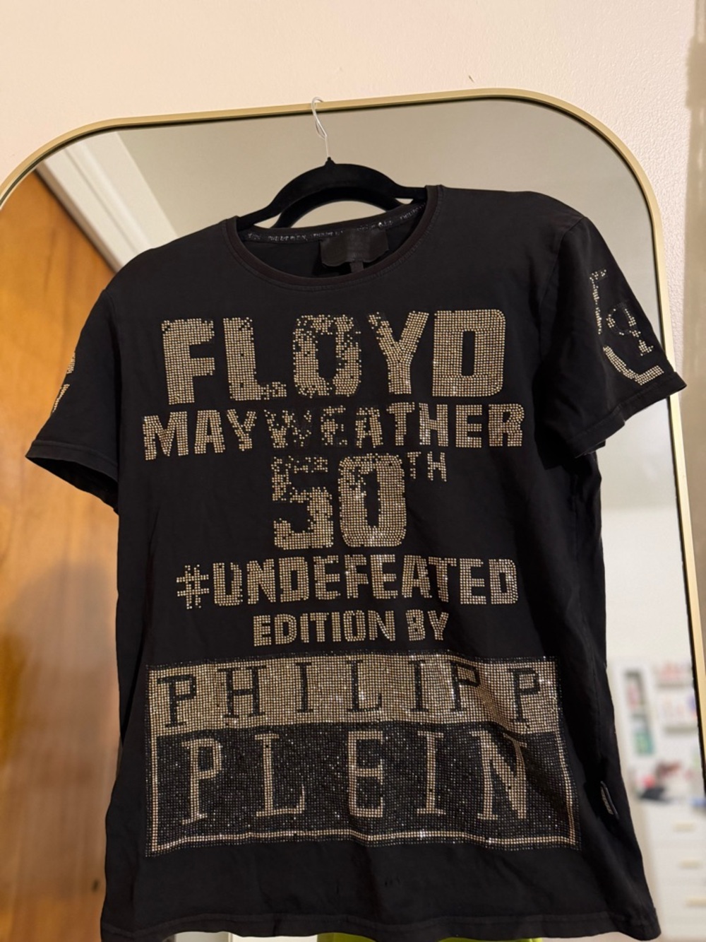 Philipp Plein Black T-Shirt with Gold Studded Graphic